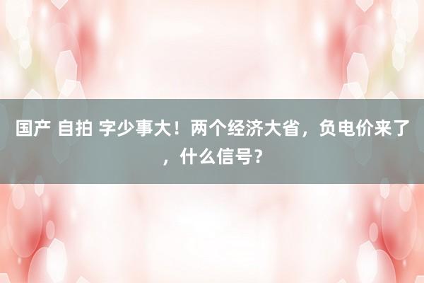 国产 自拍 字少事大！两个经济大省，负电价来了，什么信号？