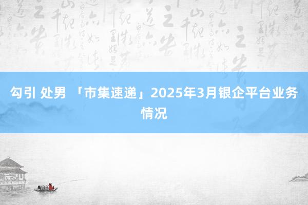 勾引 处男 「市集速递」2025年3月银企平台业务情况